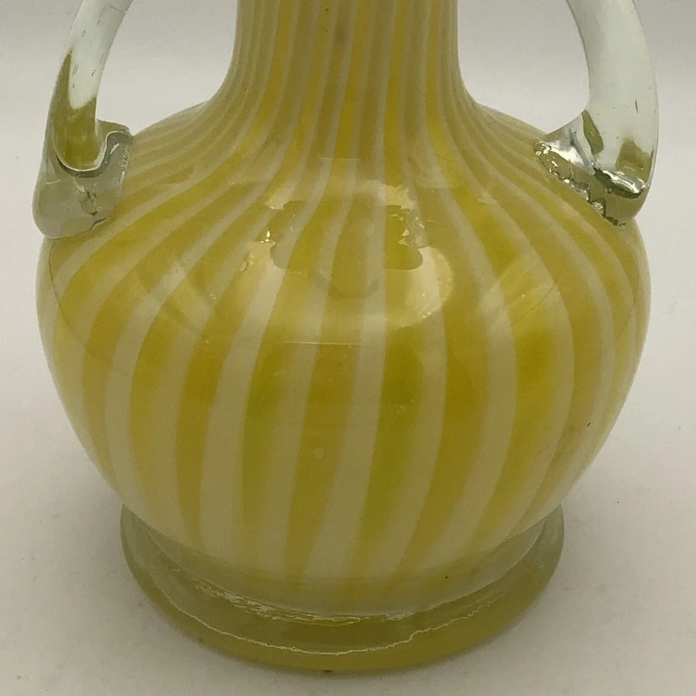 Vintage Murano Style Handblown Yellow and Clear Swirl Glass Vase